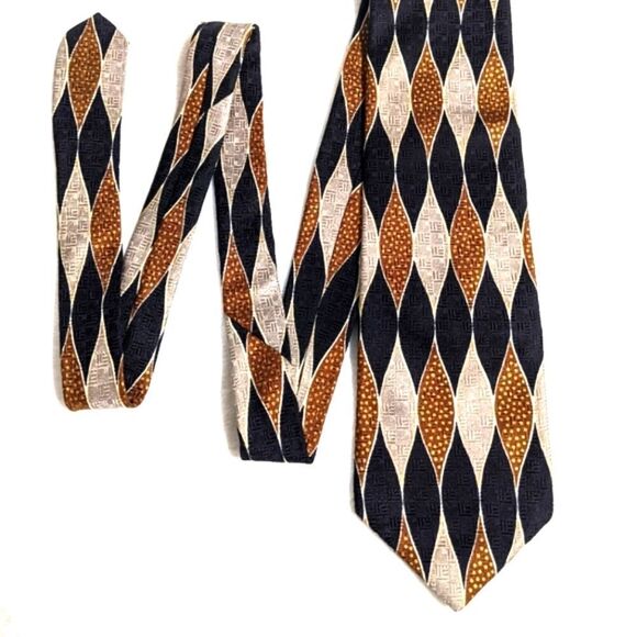 Men's Vintage 100% Silk Tie By Geoffrey Beene -Elongated Diamond Motif - Picture 2 of 13